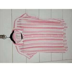 Lucky Brand large pink & white stripe lightweight button up shirt. Cap sleeves